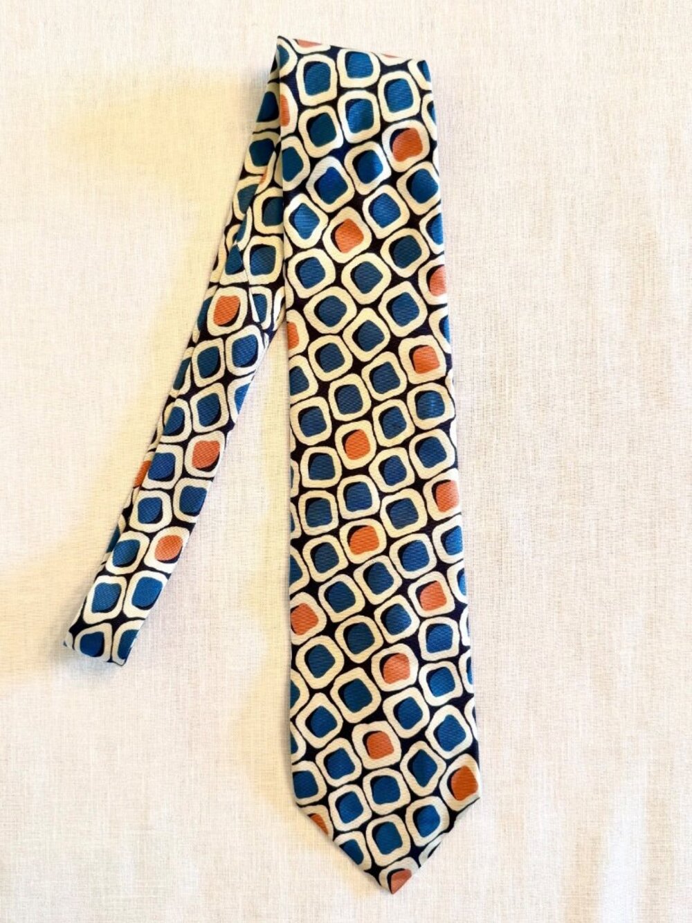 Vintage 1990s BOSS Hugo Boss Silk Tie Geometric Blue Orange Made Italy